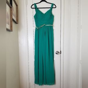 DONNA MORGAN 10 green ruched bodice belted sleeveless prom bridesmaid gown